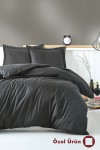 Orijinal Çizgili Pamuk Saten Nevresim Takımı - Antrasit Orijinal Çizgili Pamuk Saten Nevresim Takımı - Antrasit