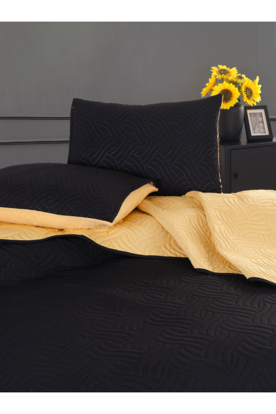 SİYAH SARI - Ultrasonik Kapitone Yatak Örtüsü Çift Kişilik SİYAH SARI - Ultrasonik Kapitone Yatak Örtüsü Çift Kişilik