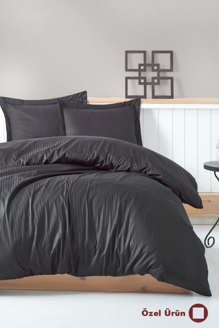 Orijinal Çizgili Pamuk Saten Nevresim Takımı - Antrasit Orijinal Çizgili Pamuk Saten Nevresim Takımı - Antrasit