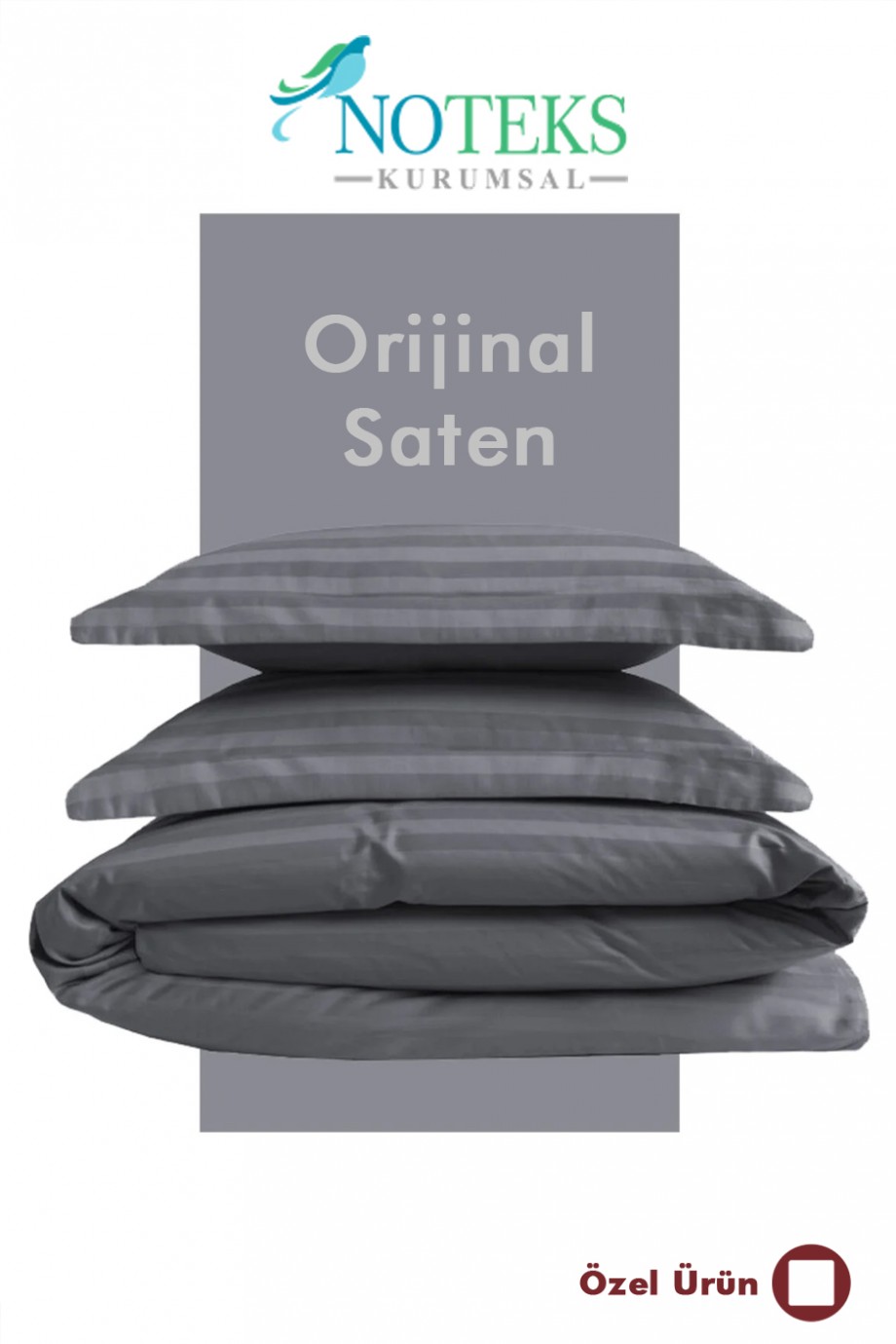 Orijinal Çizgili Pamuk Saten Nevresim Takımı - Antrasit Orijinal Çizgili Pamuk Saten Nevresim Takımı - Antrasit