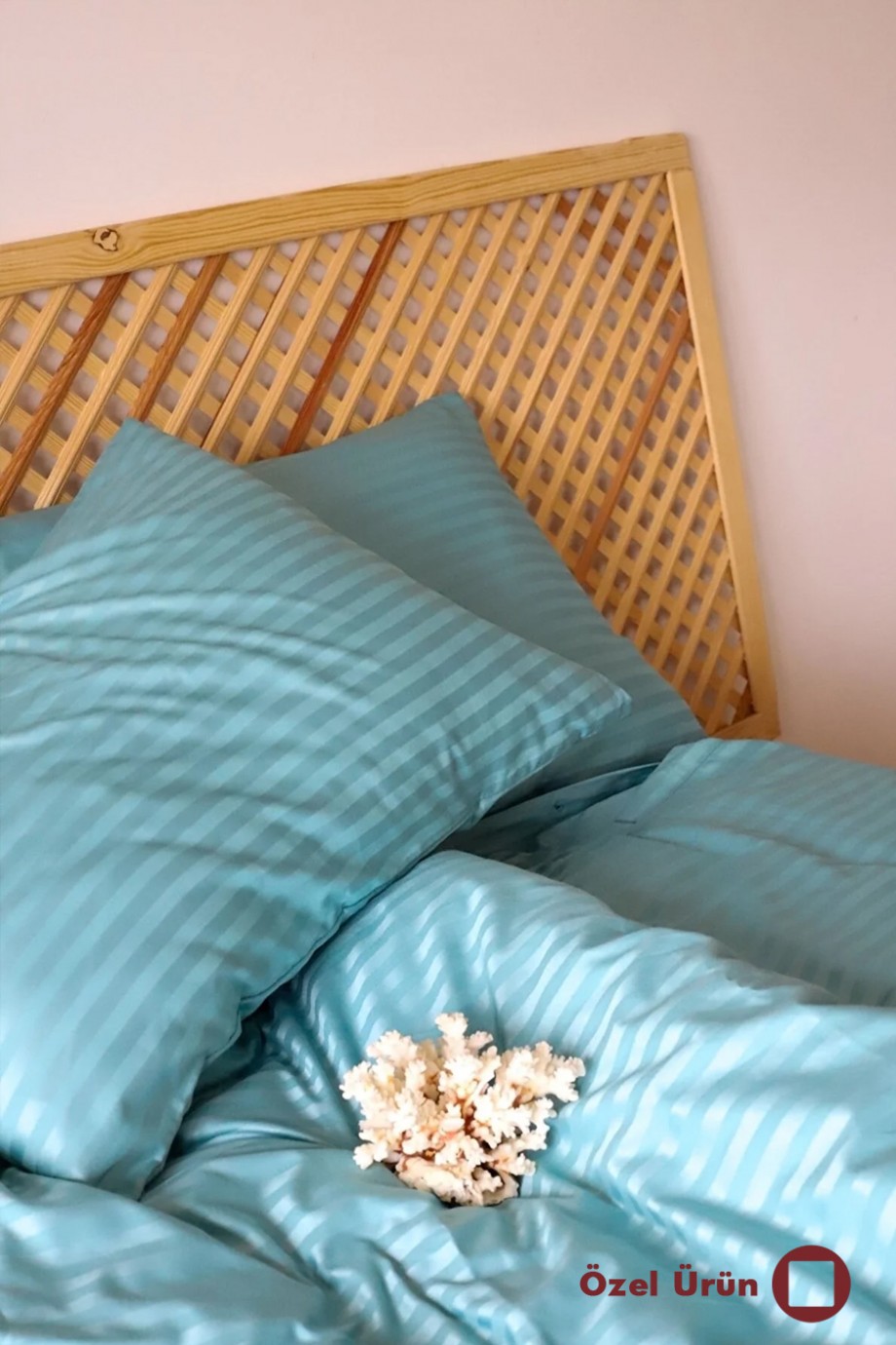 Orijinal Çizgili Pamuk Saten Nevresim Takımı - Turkuvaz