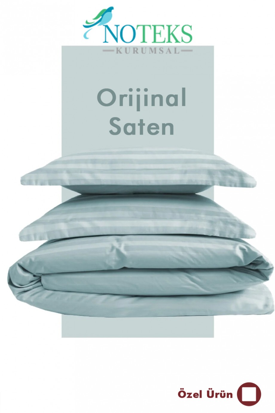 Orijinal Çizgili Pamuk Saten Nevresim Takımı - Turkuvaz