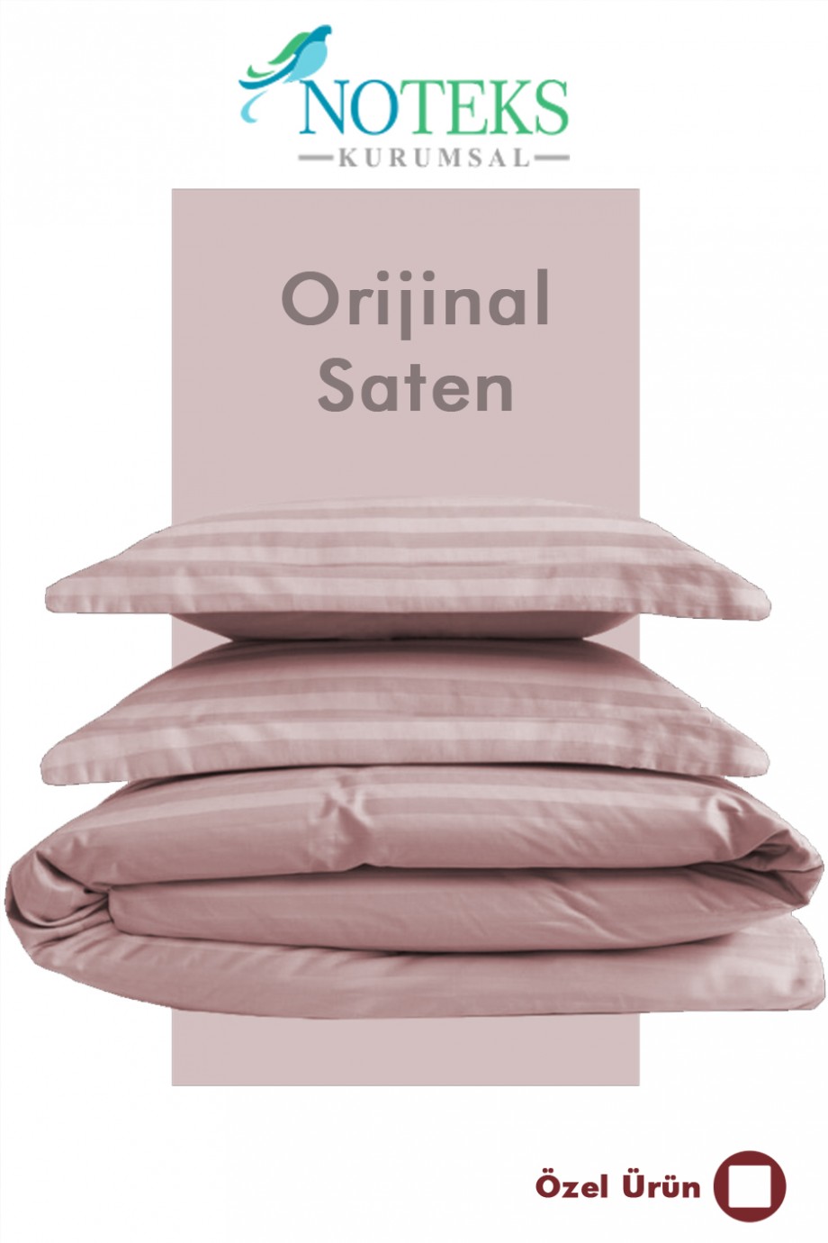 Orijinal Çizgili Pamuk Saten Nevresim Takımı - Pudra
